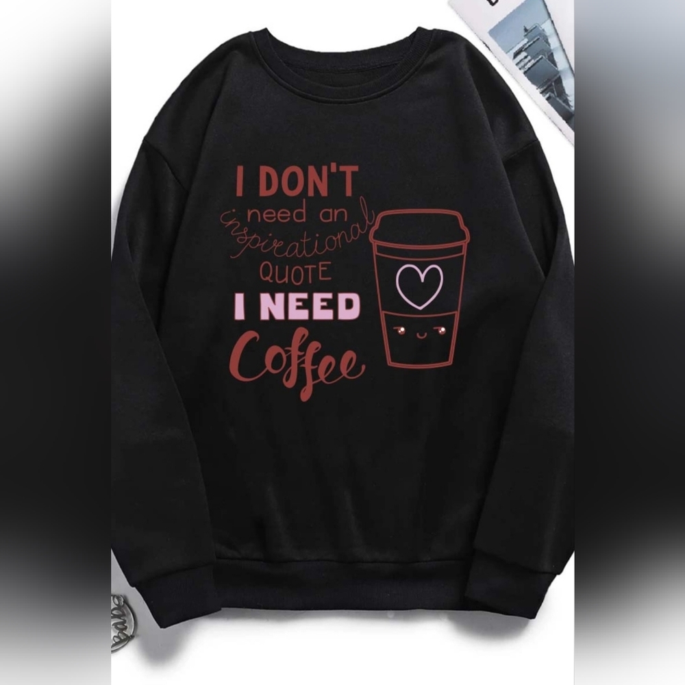 #242 🛑M BOHO VINTAGE RETRO I Need Coffee Graphic SWEATSHIRT